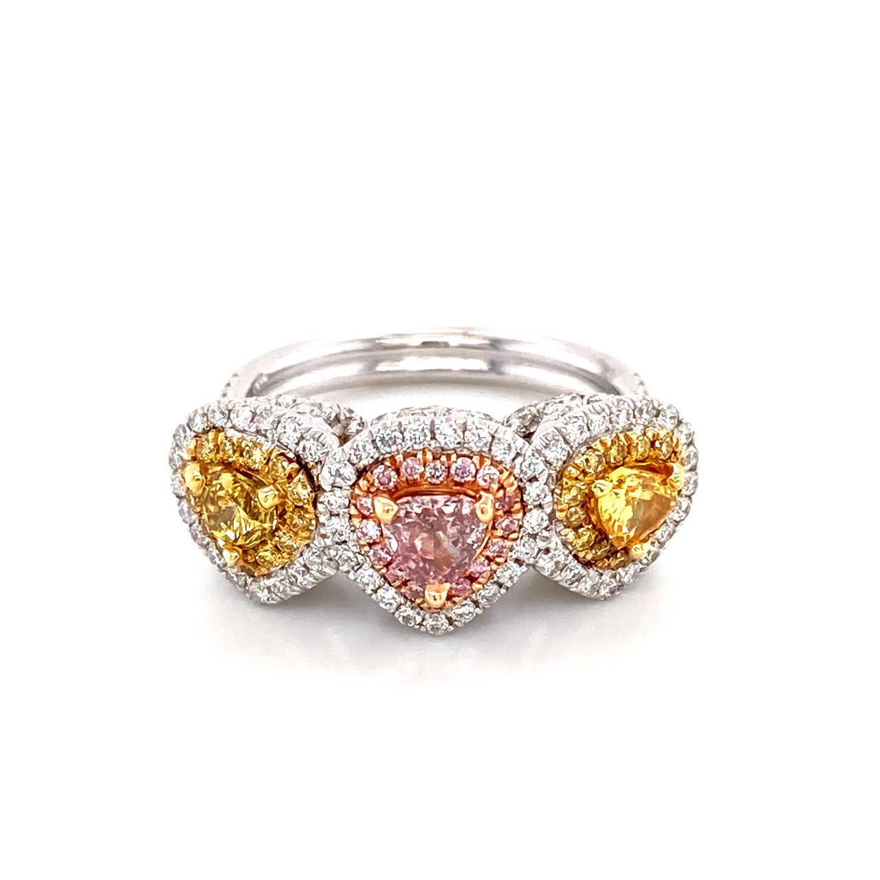 Vivid Pink 3.78CT Oval Cut Ruby With Fancy Shape CZ Three Stone Women Fine Ring 